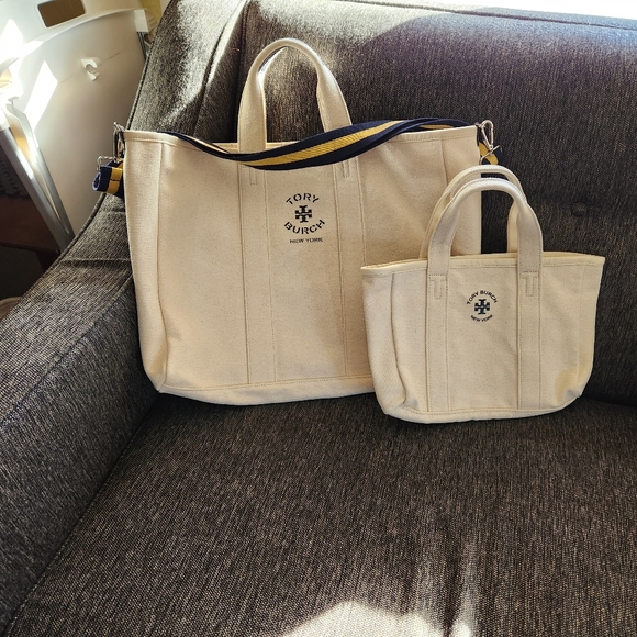 NWOT Tory Burch Mercer Street Large Canvas Tote and Small Tote- set - Picture 1 of 7
